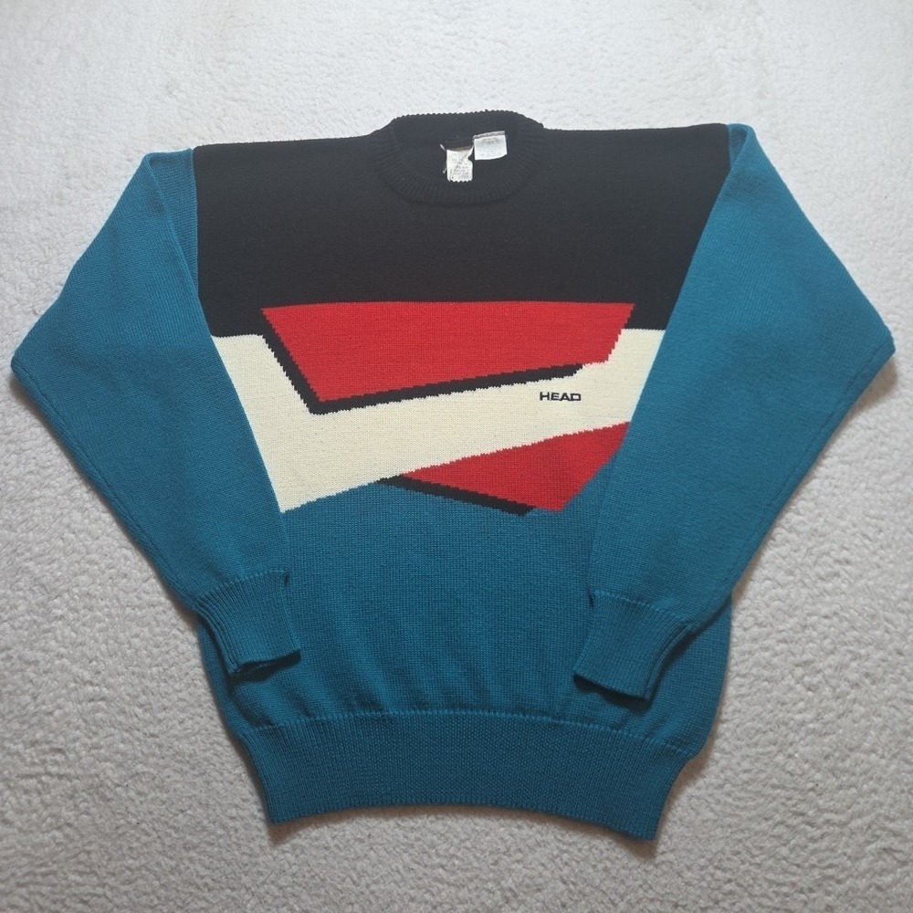 Vintage HEAD Sweater Mens Medium Wool Blend 90s Color Block Retro